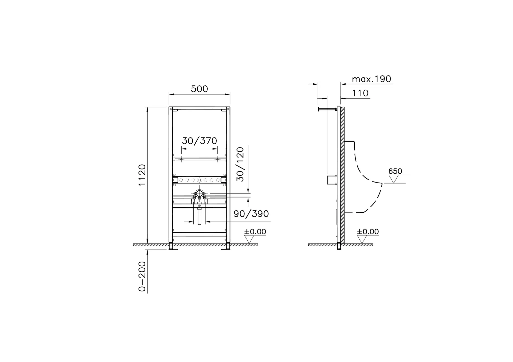 VitrA V-Fix Rahmen für Urinale mit integrierter Steuerung, 112 cm VitrA V-Fix Rahmen für Urinale mit integrierter Steuerung, 112 cm