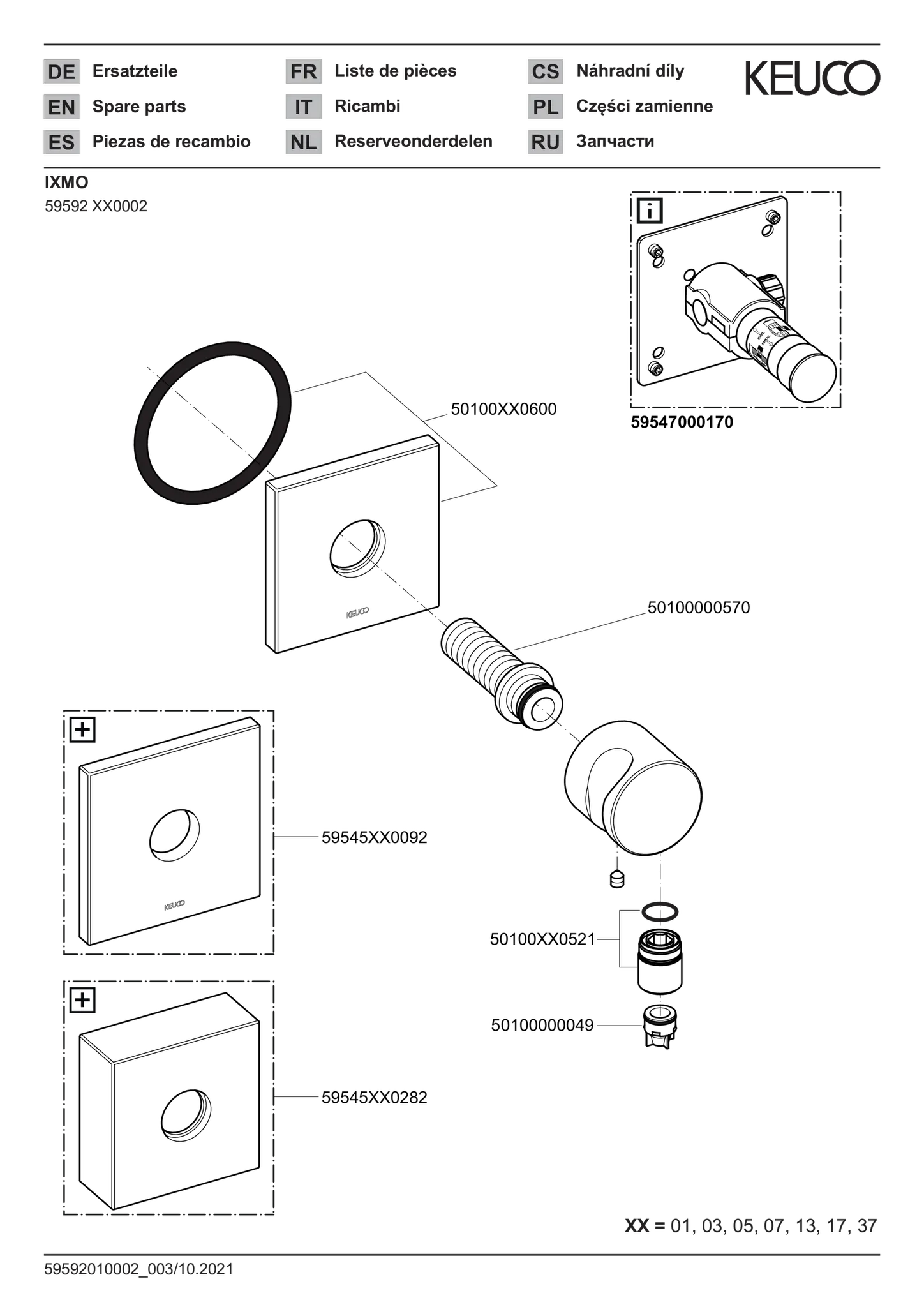 IXMO Schlauchanschluß DN15 eckig Messing gebürstet
