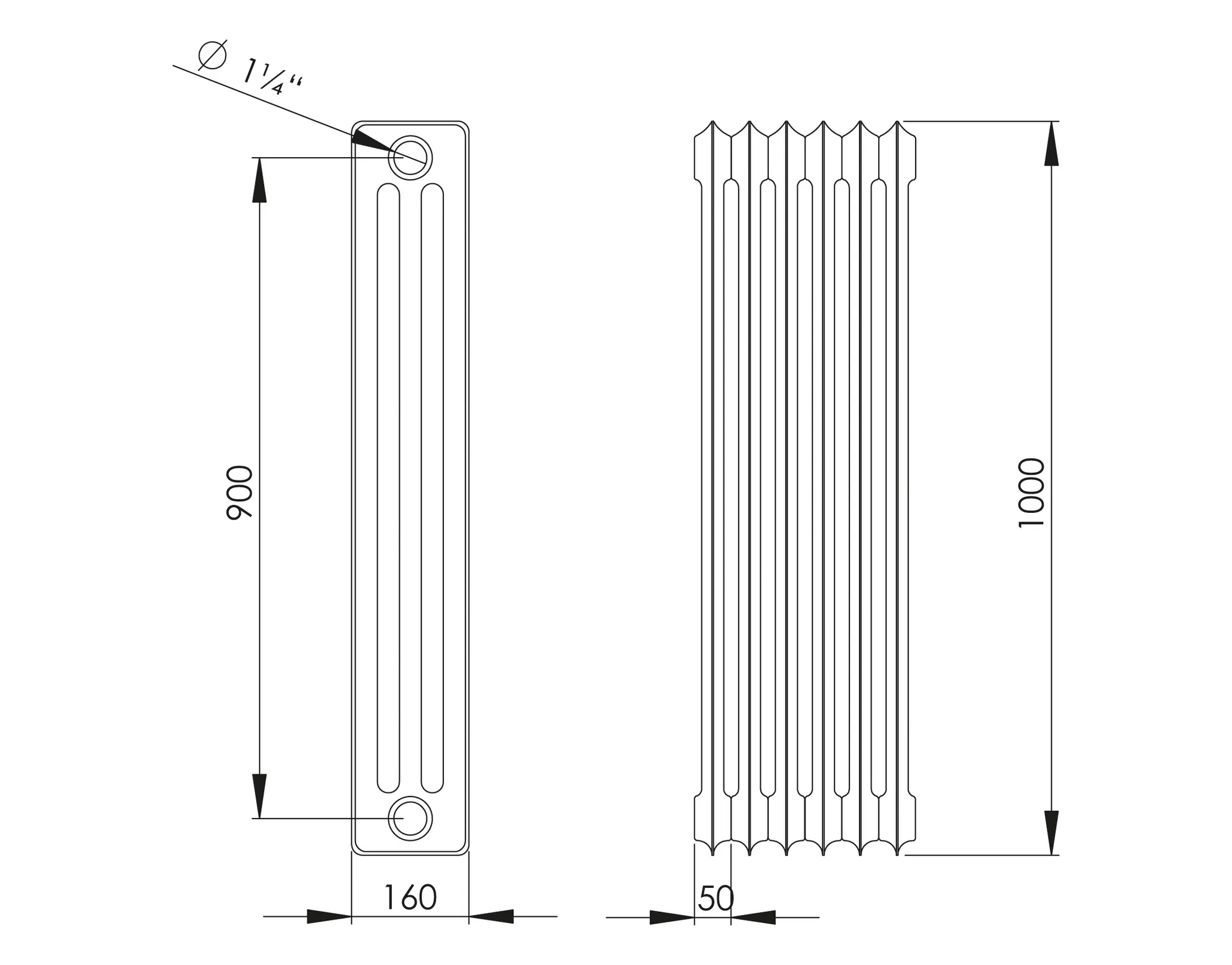 ASW Stahlradiator grundiert 3 Glieder Nabenabstand 900 mm „HG-TEC“ 15 × 100 × 16 cm