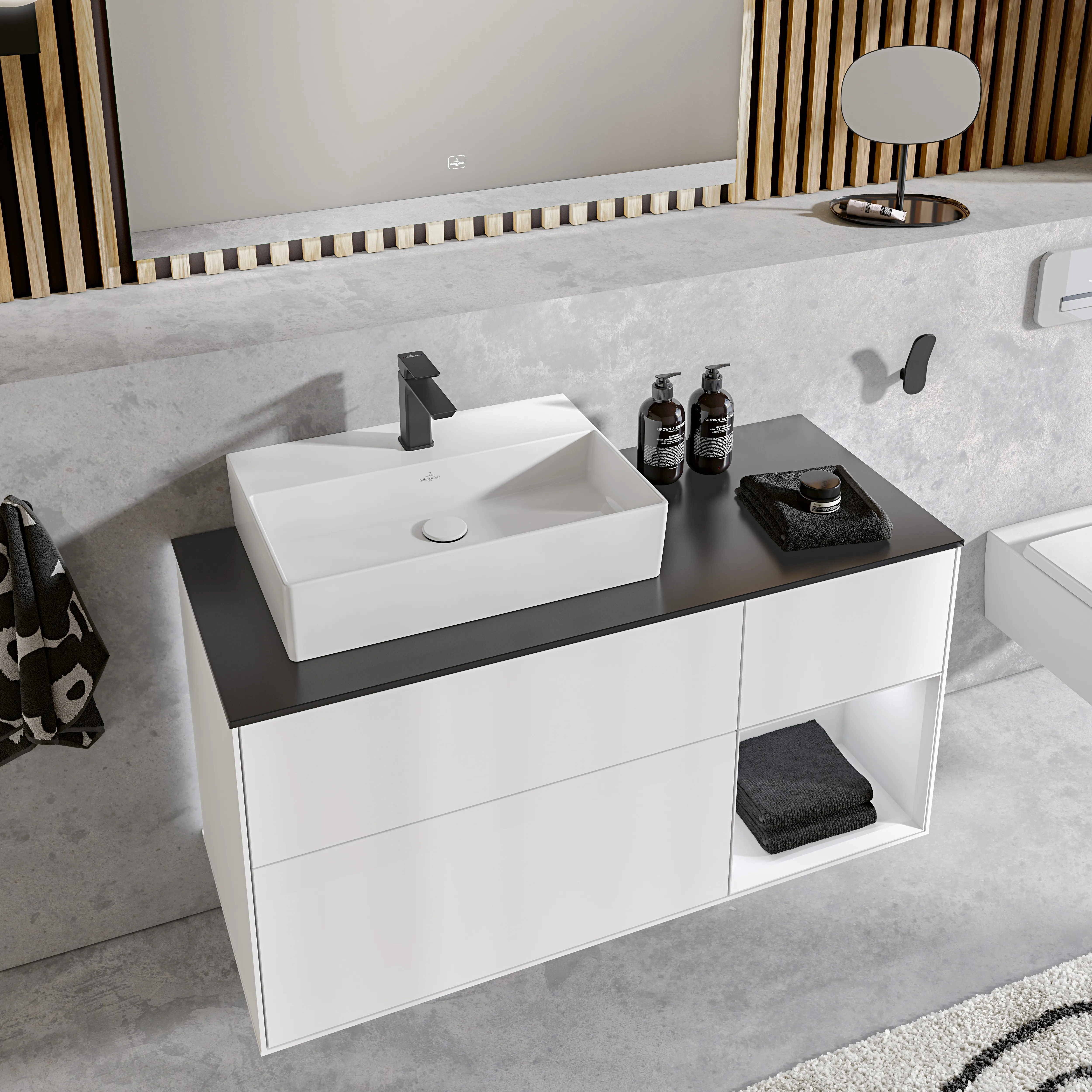 Villeroy & Boch Wandwaschtisch aus TitanCeram geschliffen „Memento 2.0“ 600 × 420 × 135 mm, mit Hahnlochbohrung, Hahnlochposition mittig in Stone White