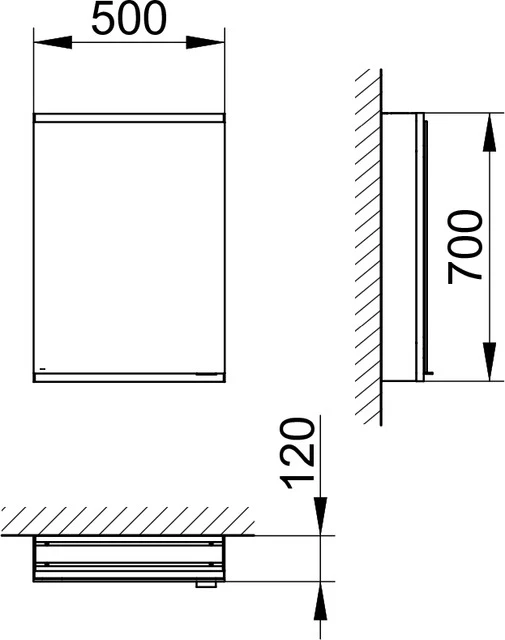 KEUCO Wandvorbau Seitenschrank unbeleuchtet 1-türig „Royal Modular 2.0“ 500 × 700 × 120 mm in Silber (eloxiert), Anschlag links, links