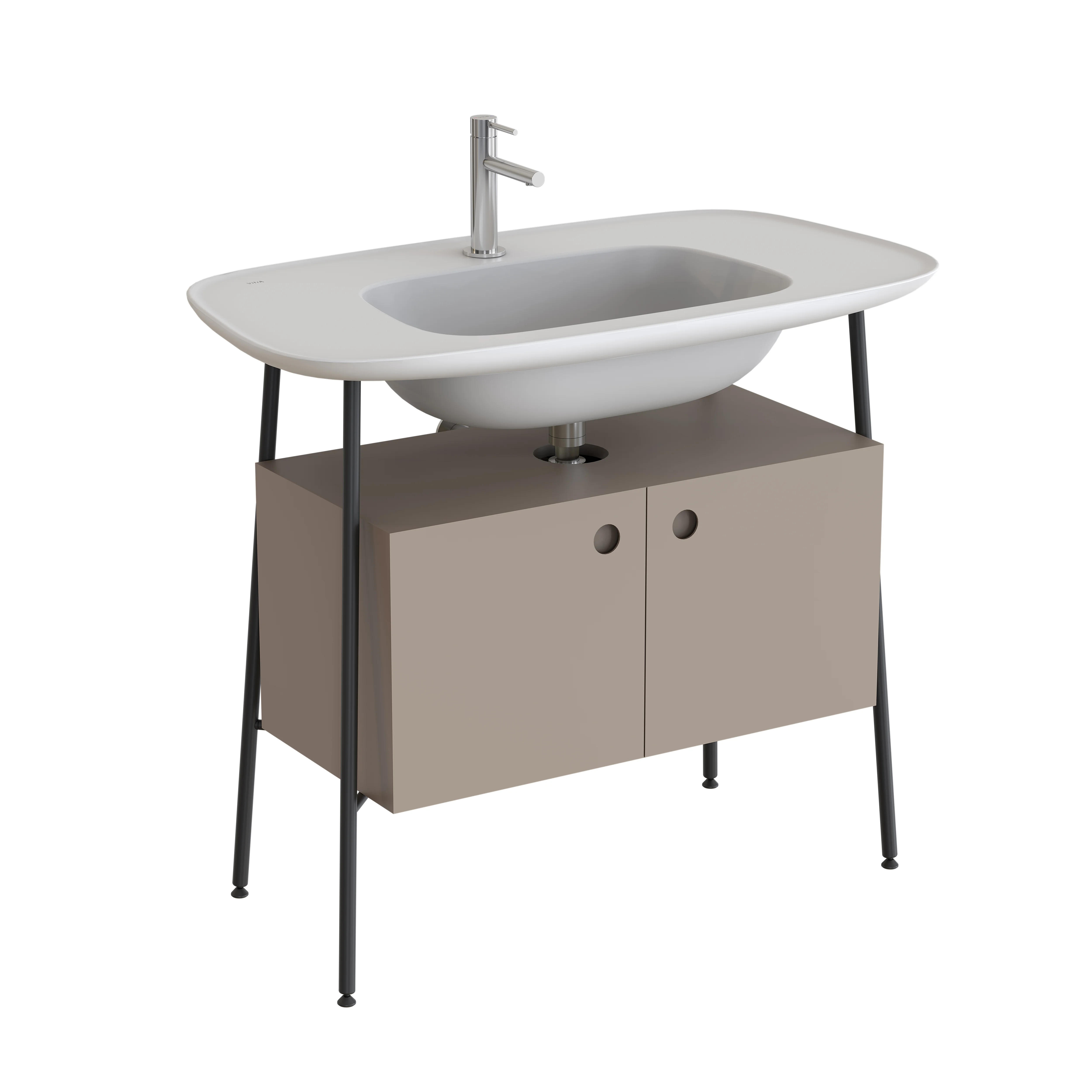 Plural Set 100 cm Waschtischunterbau mit 2 Türen und Möbelwaschtisch Taupe Matt/Edelweiß Plural Set 100 cm Waschtischunterbau mit 2 Türen und Möbelwaschtisch Taupe Matt/Edelweiß