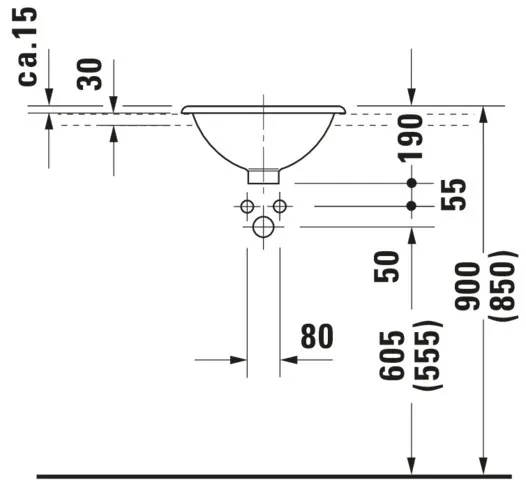 Einbauwaschtisch Architec 400 mm EB v.ob.,m.ÜL,o.HLB,u.glasiert,weiß