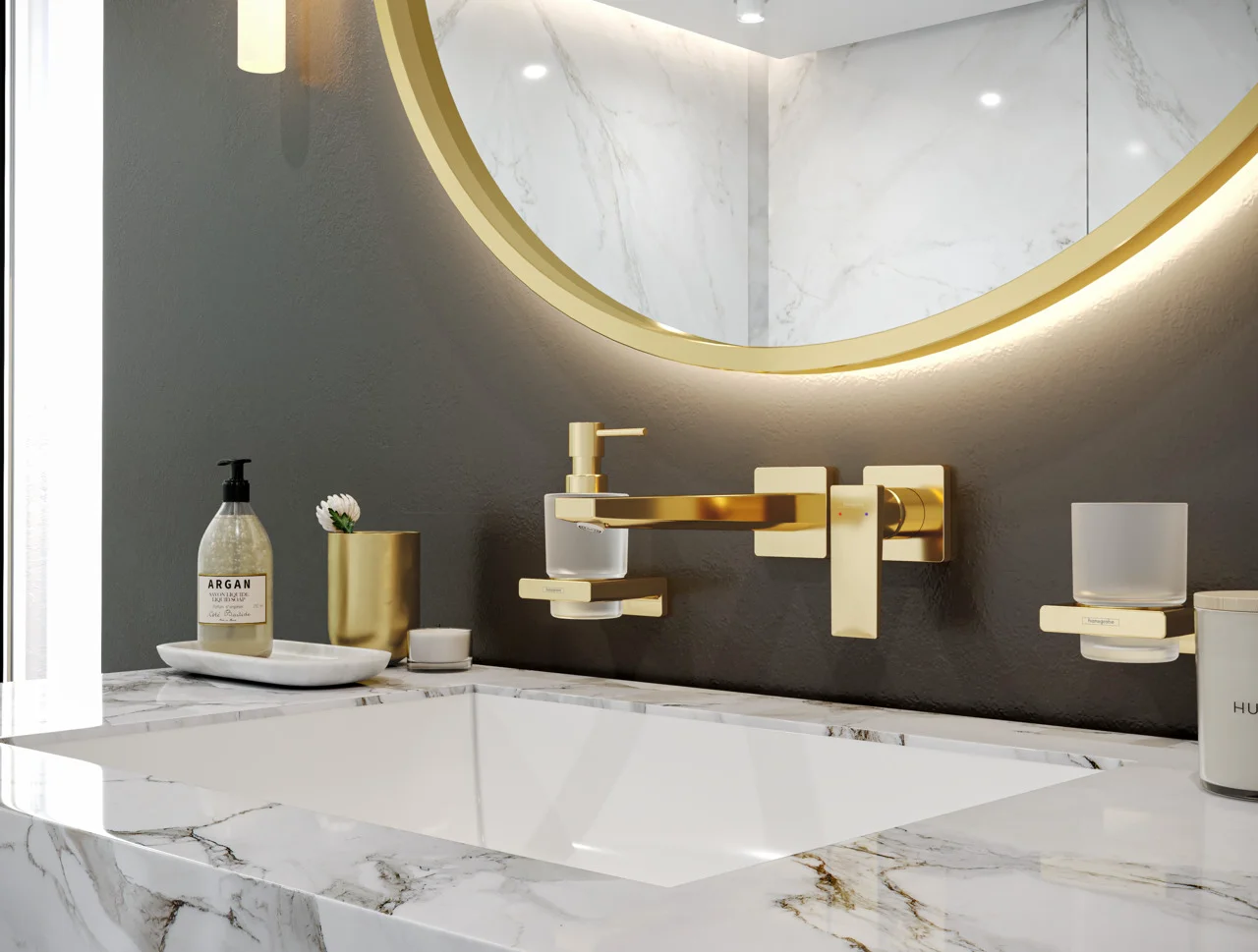 Hansgrohe Metropol Einhebel-Waschtischmischer Unterputz, Polished Gold Optic, Ausladung 225 mm, Hebelgriff, Normalstrahl, max. Durchflussmenge 5 l/min
