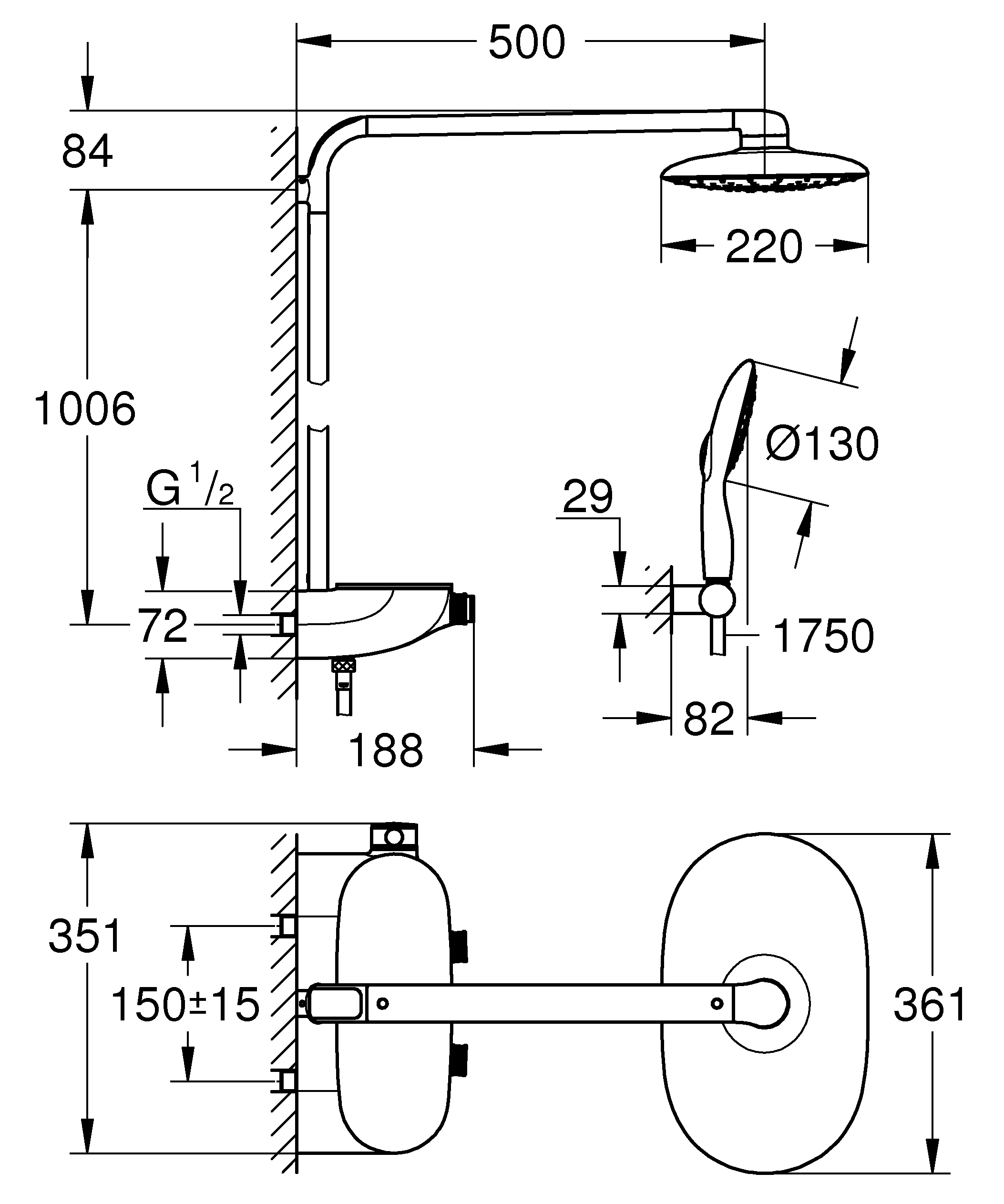 Duschsystem Rainshower System SmartControl Mono 360 26361, mit Aufputz-Thermostatbatterie, Wandmontage, chrom