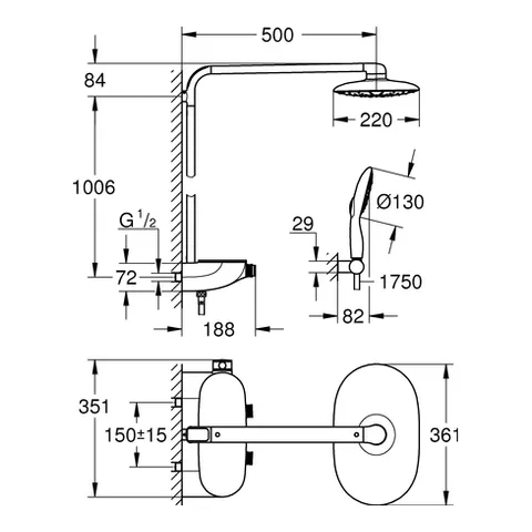 Grohe Rainshower System SmartControl Mono 360 Duschsystem mit Thermostatbatterie, Wandmontage, chrom Grohe Rainshower System SmartControl Mono 360 Duschsystem mit Thermostatbatterie, Wandmontage, chrom