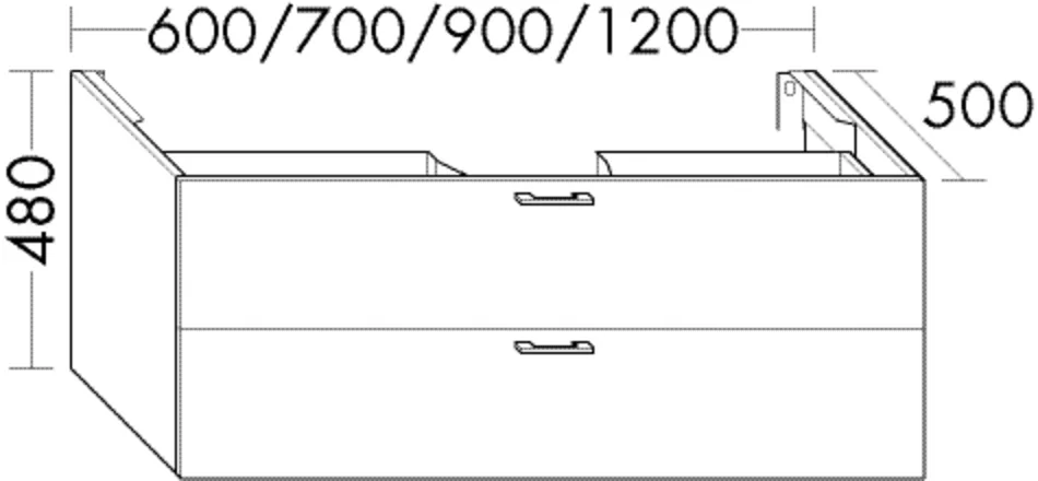Waschtischunterschrank Sys30 von burgbad - 600 mm breit, 480 mm hoch, 500 mm tief, 1 Schublade oben (300 mm), 1 Auszug unten (350 mm)