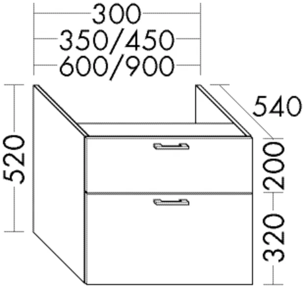 Burgbad Sys30 Unterschrank zu Konsolenplatten, 1 Schublade, 420 mm tief, 1 Auszug, 420 mm tief, Tiefe: 540 mm, Breite: 1200 mm, Höhe: 520 mm