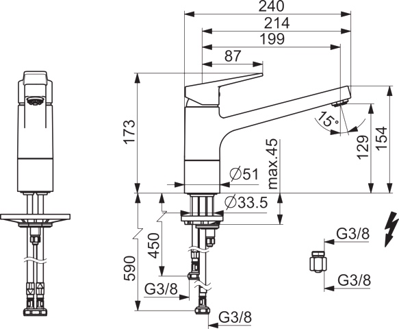 Hansa Einhand-Küchenarmatur Niederdruck „Twist“ Ausladung 199 mm in chrom Hansa Einhand-Küchenarmatur Niederdruck „Twist“ Ausladung 199 mm in chrom