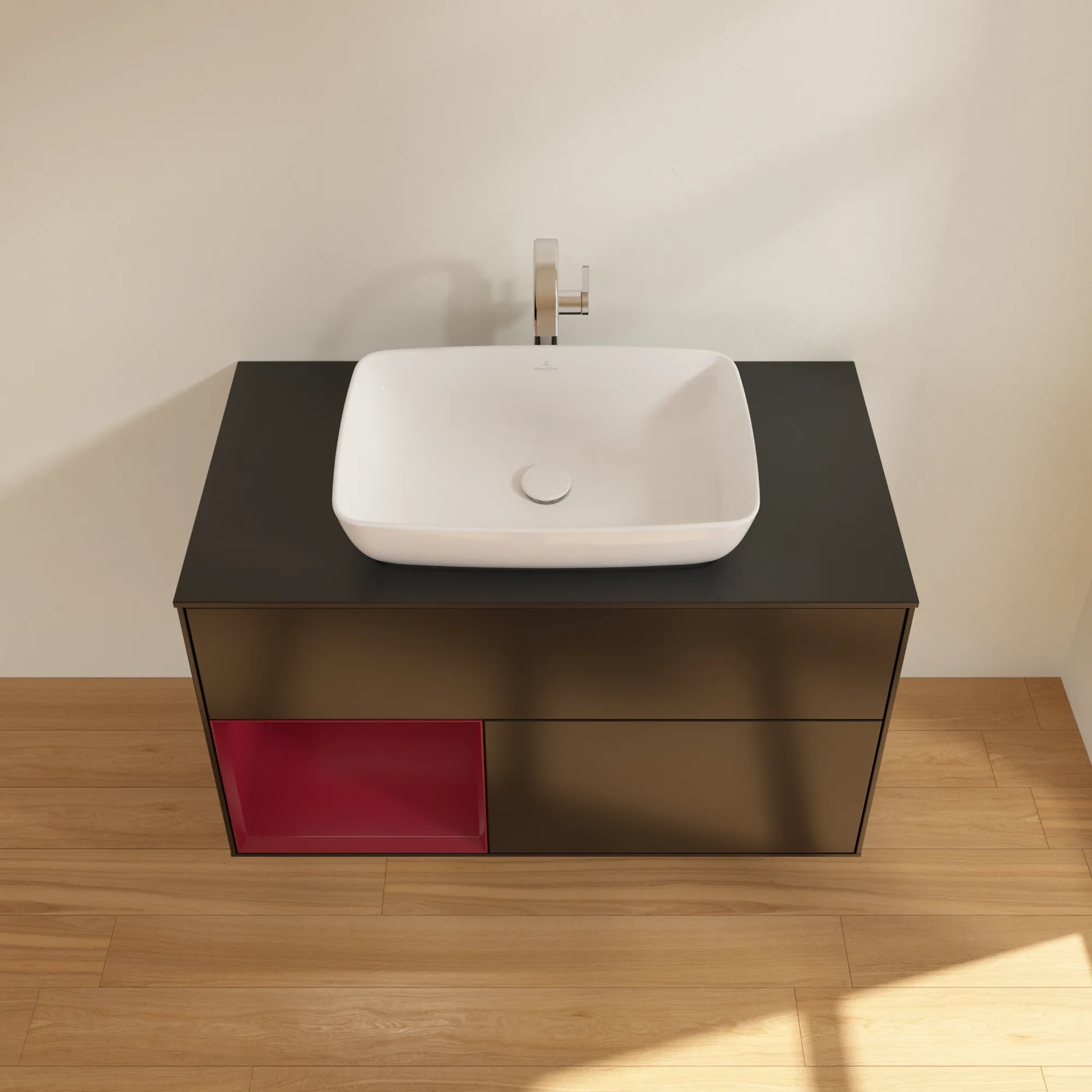 Villeroy & Boch Waschbeckenunterschrank Finion F77, 1000x603x501 mm, Black Matt Lacquer, mit Beleuchtung und Push-to-open Funktion