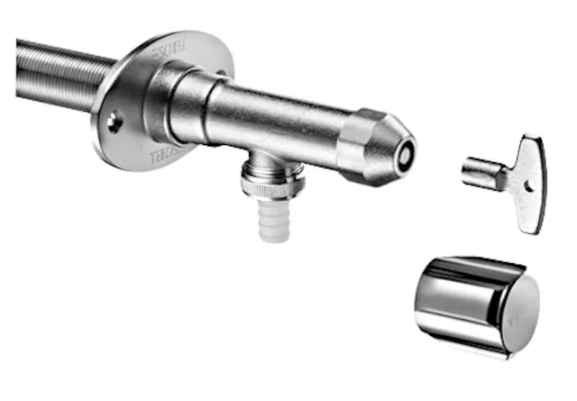 Außenwandarmatur POLAR II, Frostsicher Set, Rückflussverhinderer RV, DN 15 G 1/2 AG, Schlauchverschraubung Ø 14,5 mm (DN 20 G 3/4 AG), mattchrom