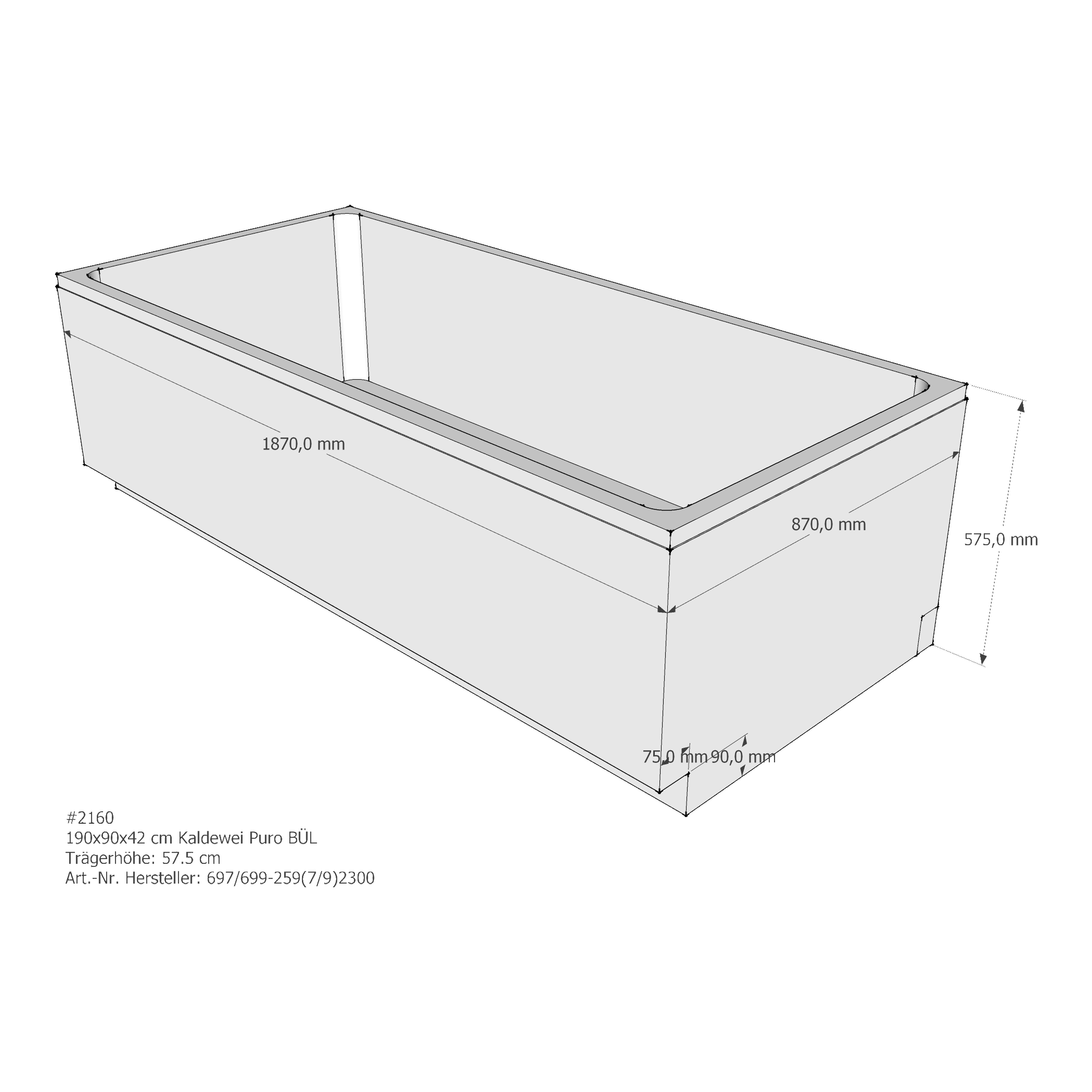 Badewannenträger für Kaldewei Puro 190 × 90 × 42 cm Ab- und Überlaufposition: hinten / Breite: 90 cm / Länge: 190 cm Badewannenträger für Kaldewei Puro 190 × 90 × 42 cm Ab- und Überlaufposition: hinten / Breite: 90 cm / Länge: 190 cm