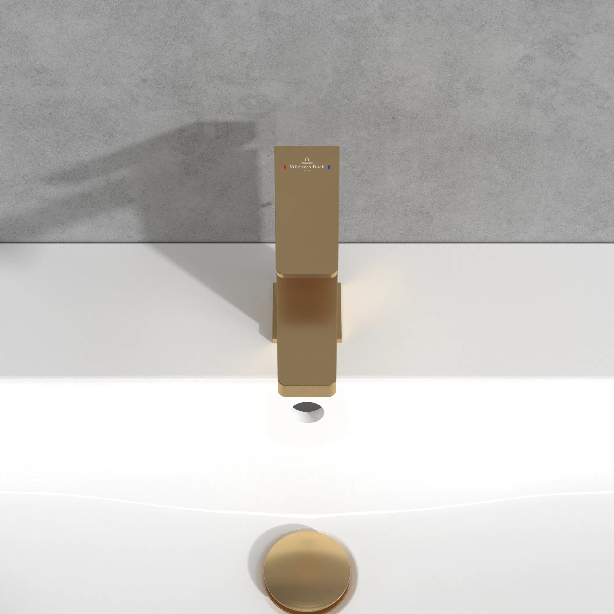 Einhand-Waschtischarmatur „Architectura Square“ 16,5 cm Ausladung 130 mm in Brushed Gold Einhand-Waschtischarmatur „Architectura Square“ 16,5 cm Ausladung 130 mm in Brushed Gold