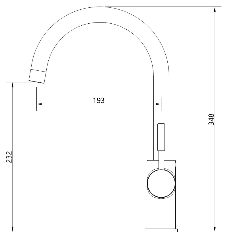 Spültisch-Einhandbatterie AqvaDesign - rund - schwenkbarer Auslauf - Kartusche mit keramischen Dichtscheiben - Heißwassersperre - Wassermengendurchflussregulierung - flexible Druckschläuche 3/8", DVGW W270 - chrom