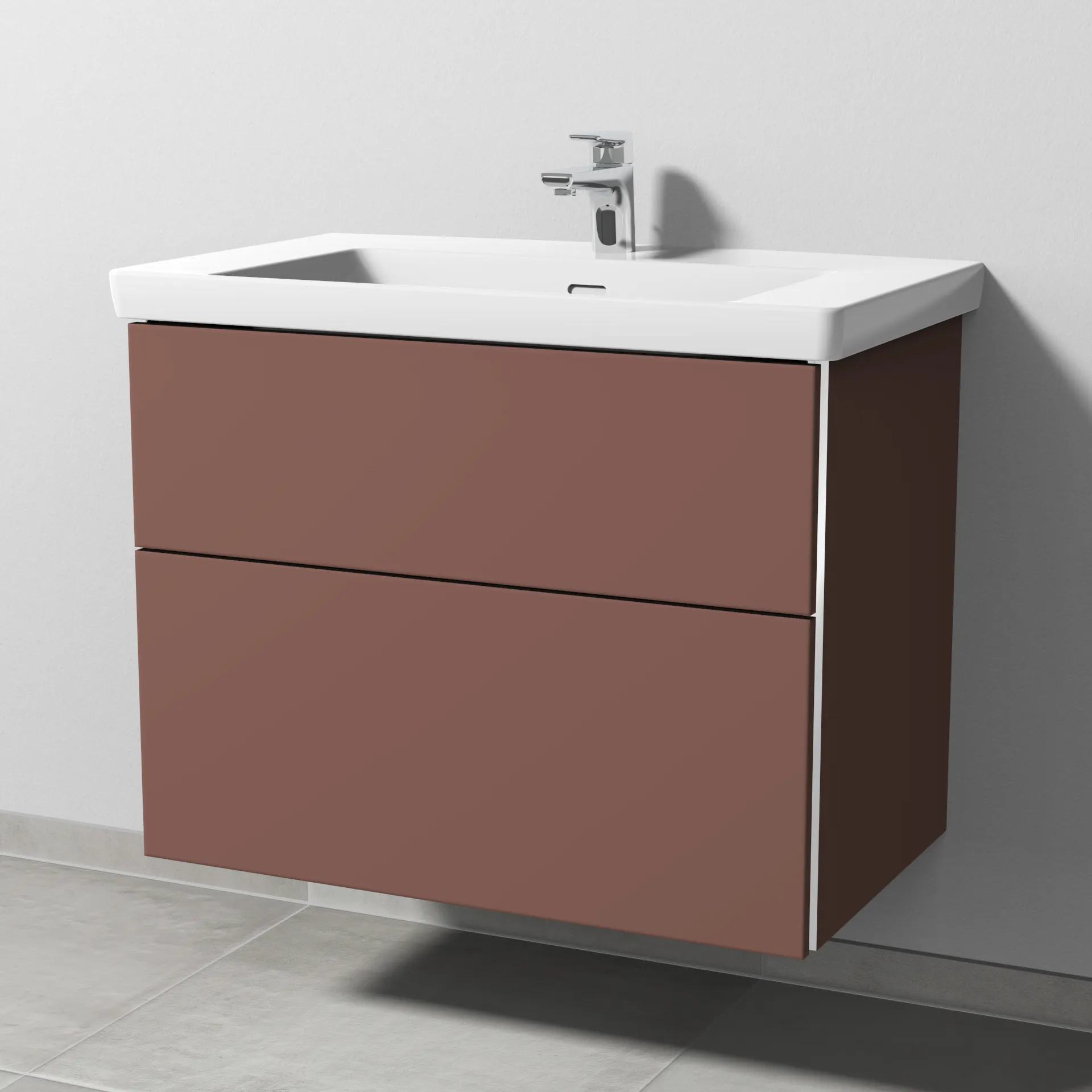 Sanipa Waschtischunterschrank „3way“ 755 × 588 × 462 mm in Wine-Red, mit Hahnlochbohrung, Becken mittig