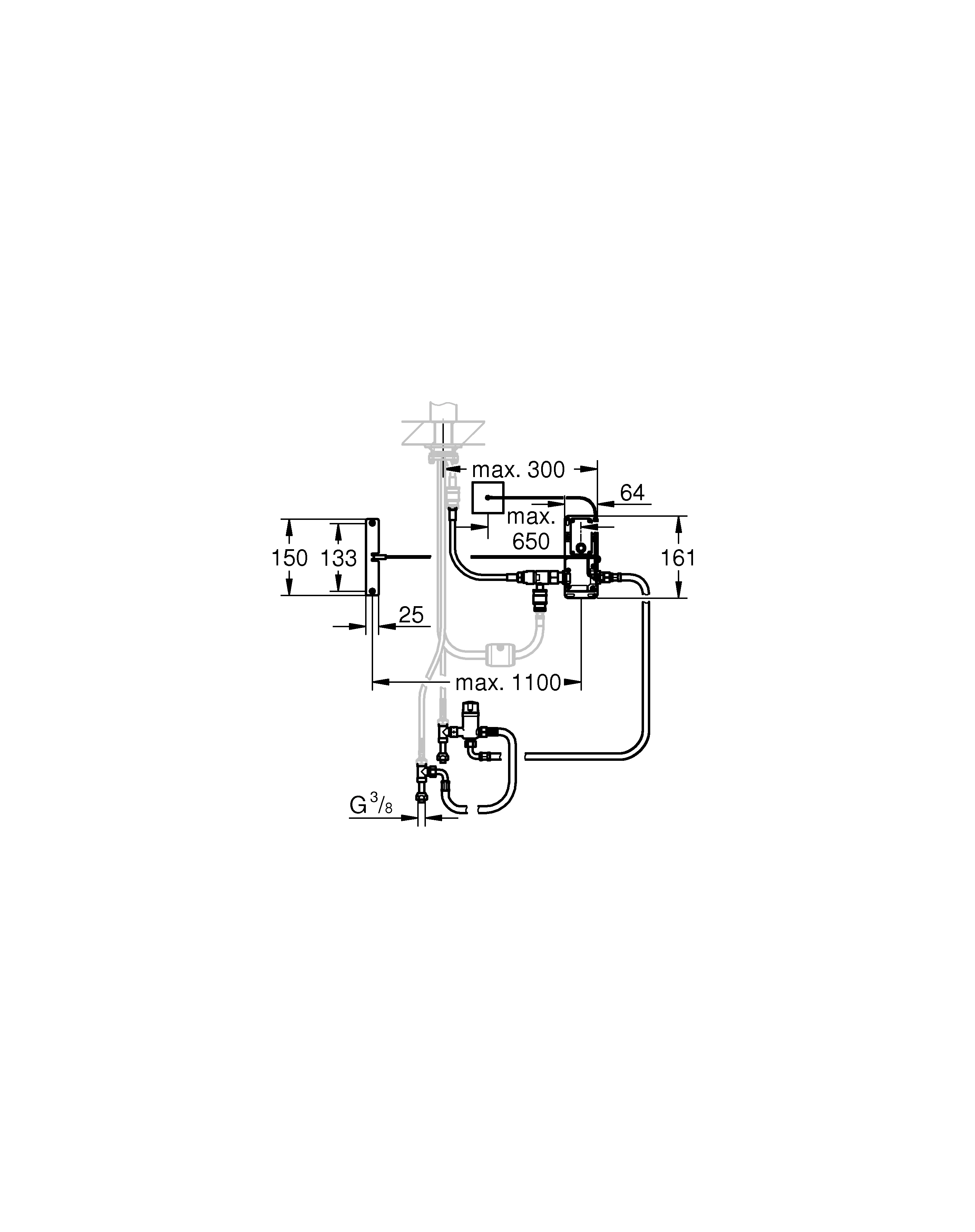 Umrüstset Foot Control 30309, für Wasser-Aktivierung durch Sensor-Berührung, für alle Küchenarmaturen mit herausziehbarem Mousseur/Spülbrause und für Waschtischbatterie Europlus 33155002 einsetzbar