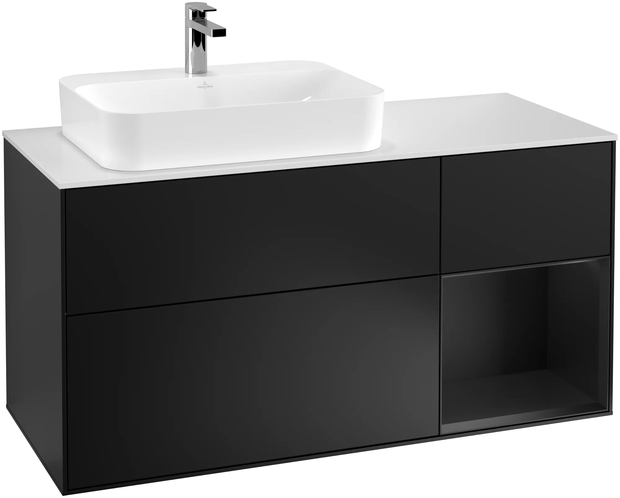 Villeroy & Boch Finion Waschbeckenunterschrank G40, 1200x603x501mm, Black Matt Lacquer / Glass White Matt