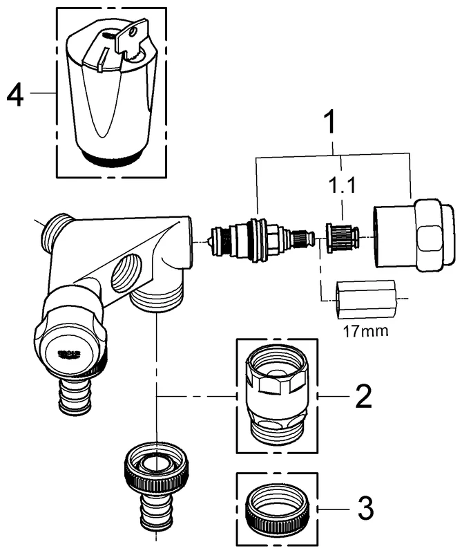 Original WAS Doppelventil Einfach 41020, DN 15, Wandmontage, Innengewinde 1/2'', Fettkammer-Oberteil 1/2'' für den absperrbaren Schlauchanschluss, eigensicher, chrom