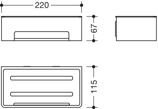 Duschkorb des Systems 900, Halter aus Edelstahl, PVD, Einsatz aus Kunststoff, schwarz, B: 220 mm, H: 67 mm, T: 115 mm, in Farbe CK (messing glänzend)