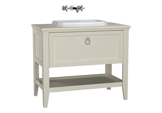 Valarte Set 98 cm Einbauwaschtisch + Waschtischunterschrank 1 Vollauszug Elfenbein Matt