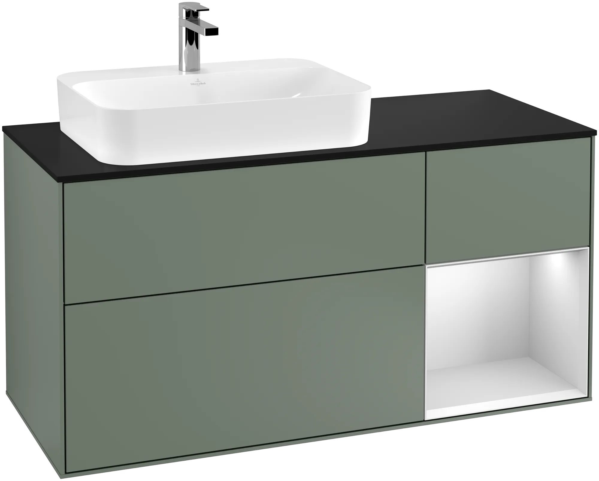 Villeroy & Boch Finion Waschbeckenunterschrank F40 1200x603x501mm Olive Matt Lacquer / White Matt Lacquer / Glass Black Matt