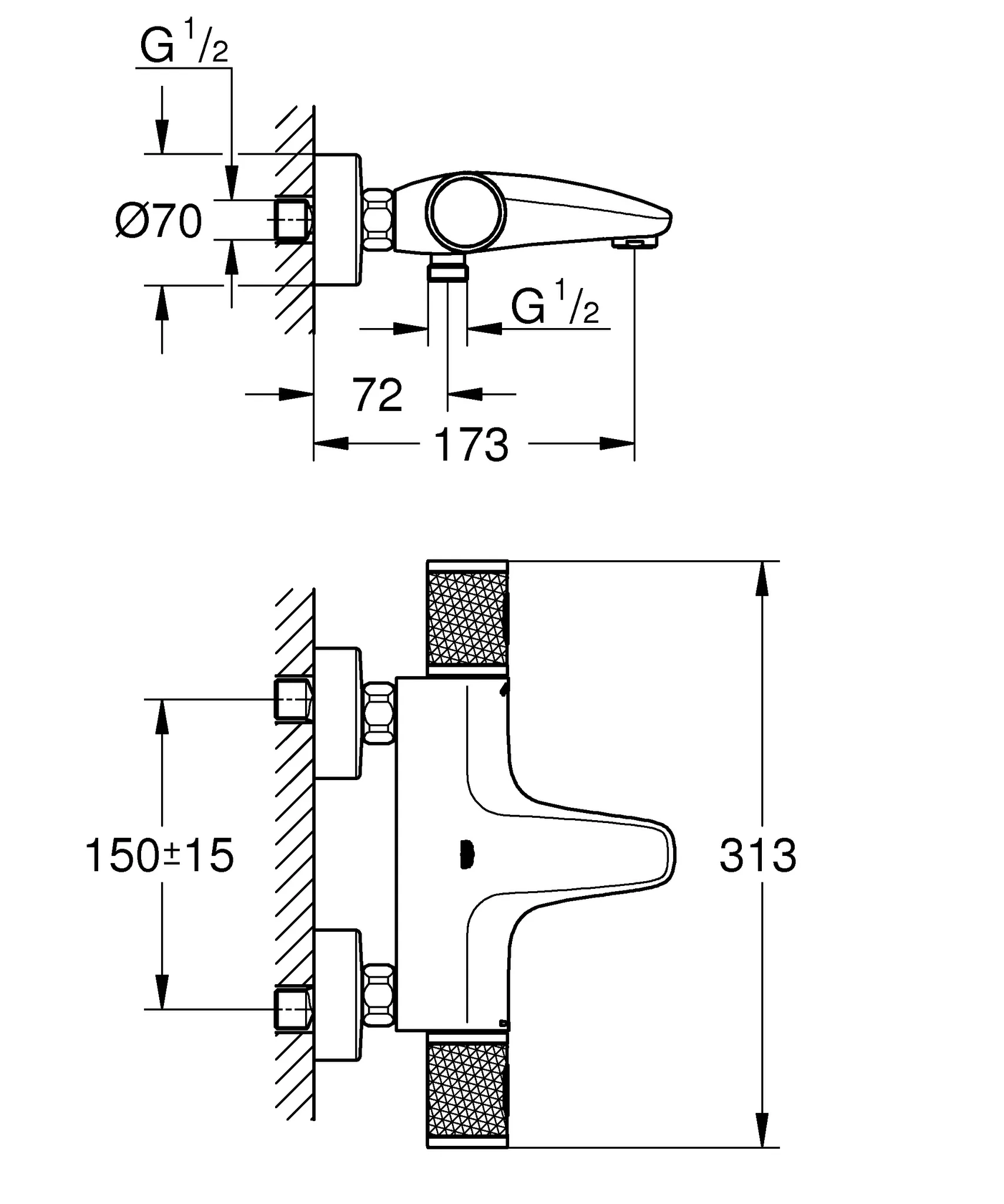 Grohe Grohtherm 1000 Performance Thermostat-Wannenbatterie Wandmontage chrom Grohe Grohtherm 1000 Performance Thermostat-Wannenbatterie Wandmontage chrom