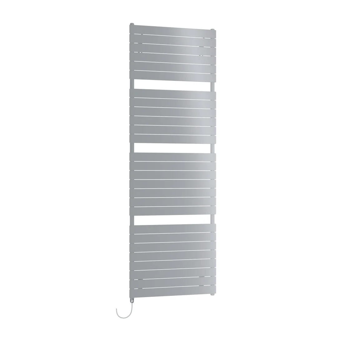 Kermi Aster Designheizkörper - Elektroheizung in Glanzsilber Metallic, 1169 mm hoch, 600 mm breit, 37 mm tief, links