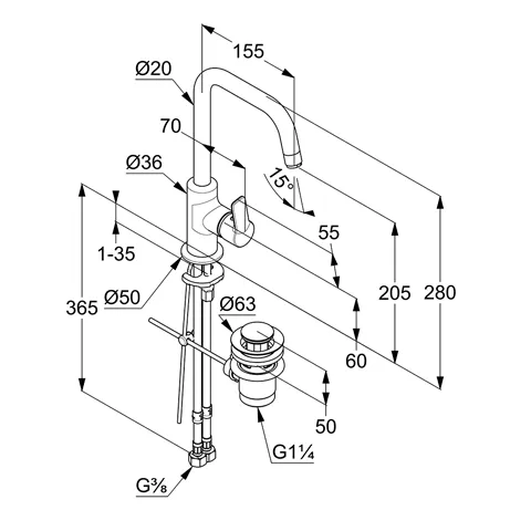 Kludi PURE & EASY Waschtisch-EHM seitl. mit Metallablaufg. chrom