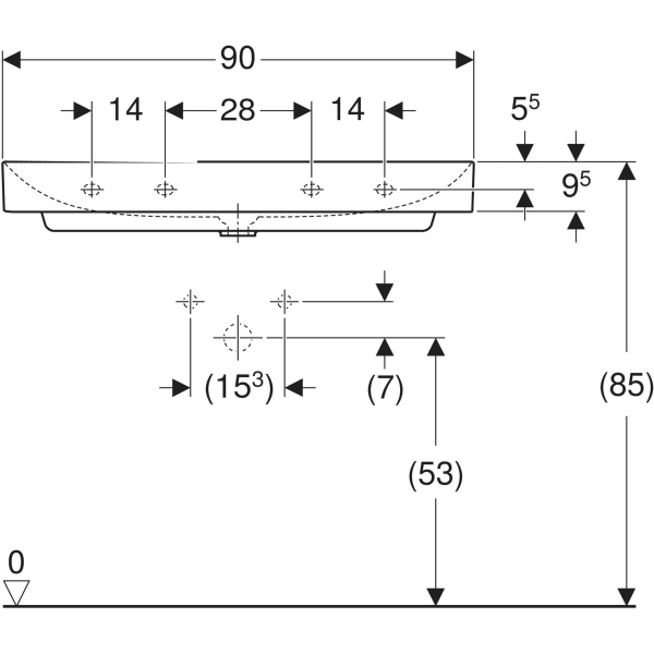 Wandwaschtisch „One“, rechteckig, Hahnlochposition mittig 90 × 48 cm in weiß matt mit KeraTect® Wandwaschtisch „One“, rechteckig, Hahnlochposition mittig 90 × 48 cm in weiß matt mit KeraTect®