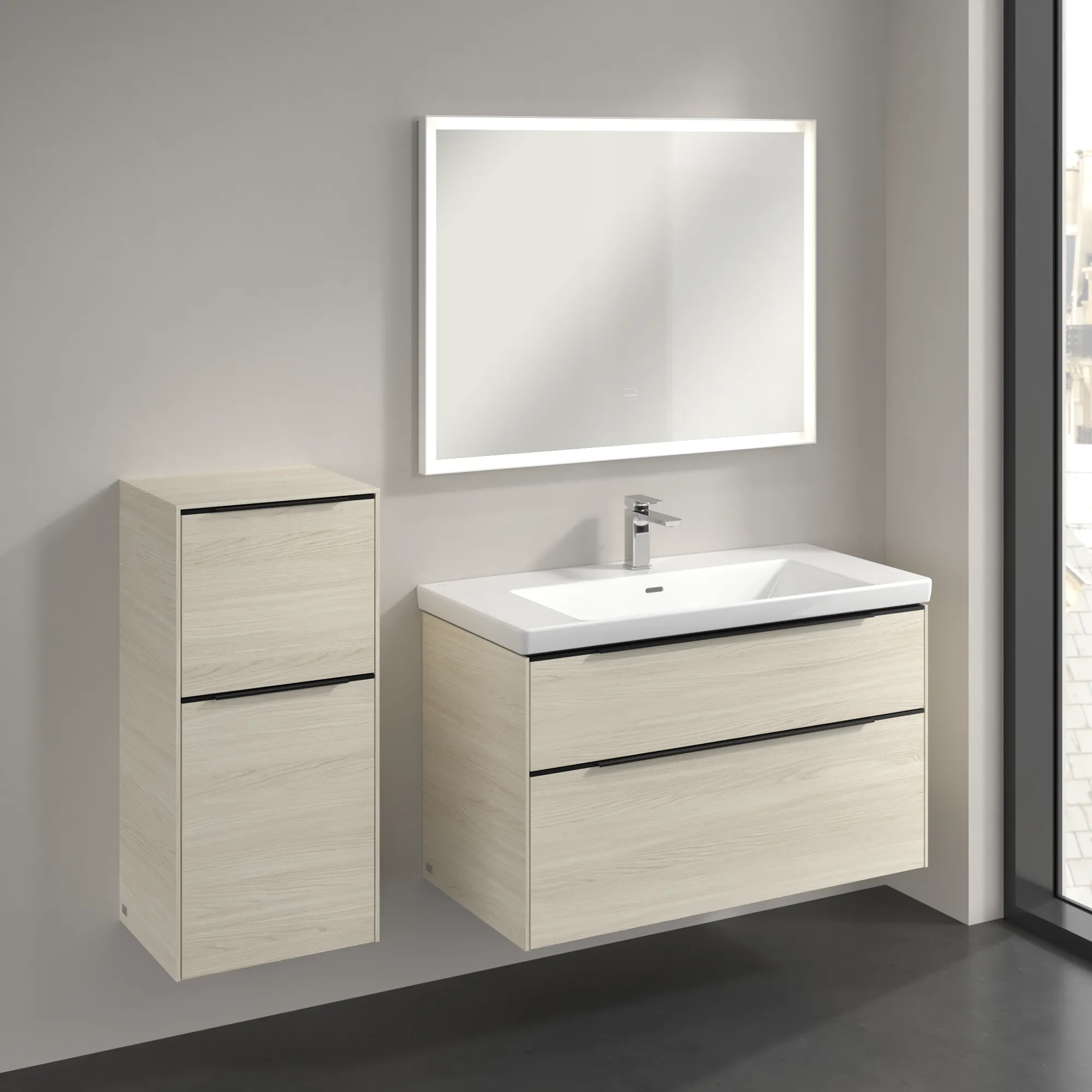 Villeroy & Boch Seitenschrank „Subway 3.0“ 40 × 86 × 36,2 × 36,2 cm 1 Auszug, 1 Tür, Anschlag (Scharnier) links, 1 Tür, Anschlag links