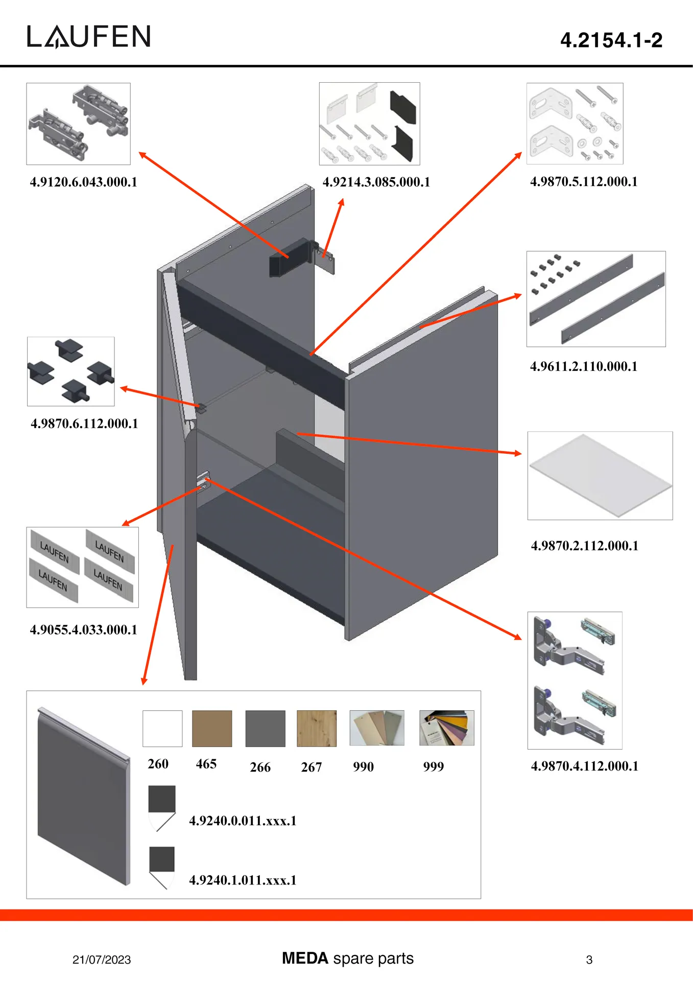 Waschtischunterbau, MEDA, 339x437x515, 1 Tür Scharnier links, integrierte Griffleiste, Soft-Close, 1 Glasablage (fix), für Handwaschbecken MEDA H815111 (45 cm), weiß matt