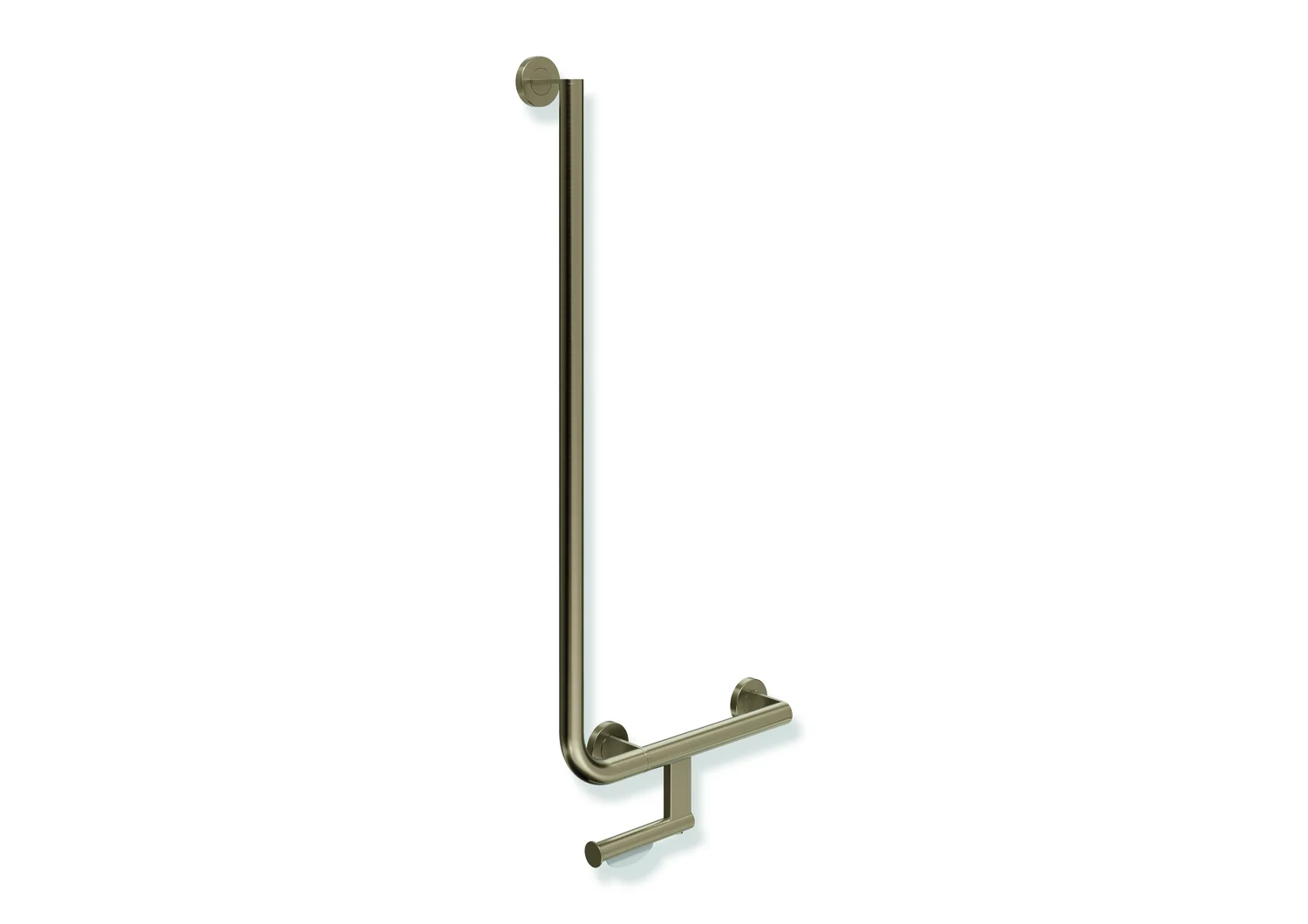 HEWI Winkelgriff mit WC-Papierrollenhalter, System 900, Edelstahl PVD bronze gebürstet, waagerecht 400 mm, senkrecht 900 mm, rechts HEWI Winkelgriff mit WC-Papierrollenhalter, System 900, Edelstahl PVD bronze gebürstet, waagerecht 400 mm, senkrecht 900 mm, rechts