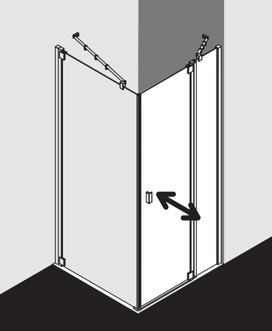 Kermi Duschtür 1-flügelig mit Festfeld rechts für Ecke „RAYA“ Glas SR Opaco, Profile Silber Hochglanz, BV: 1195 - 1225 mm GAK: 1180 - 1210 mm WE: 1205 - 1235 mm H: 1850 mm