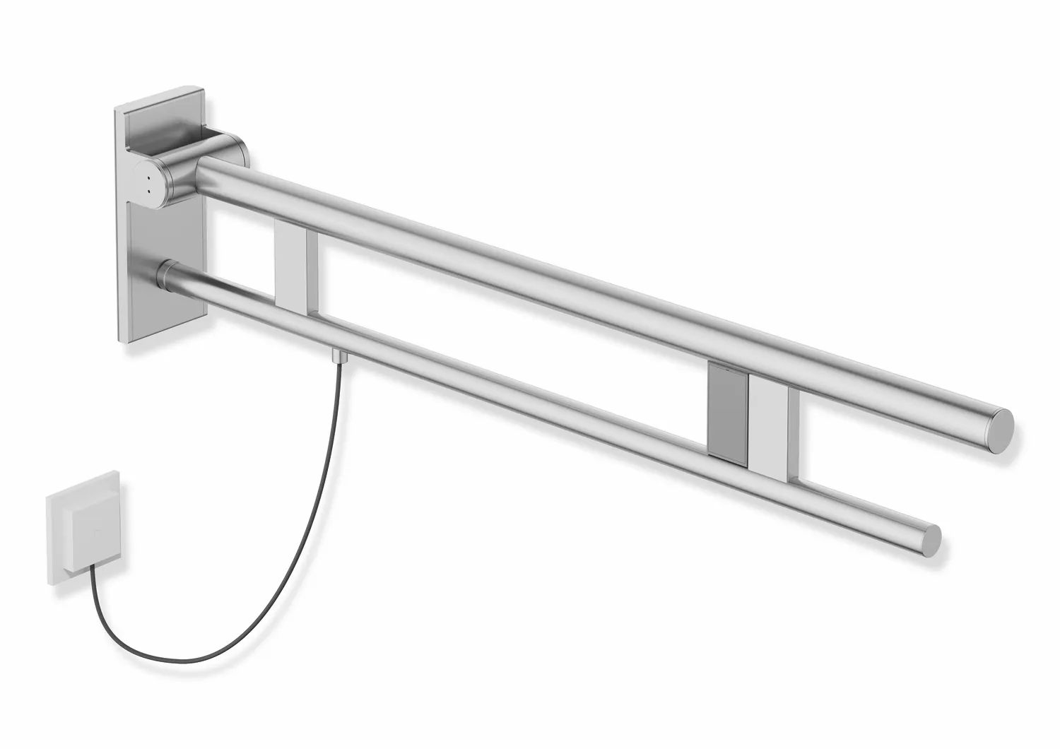 HEWI Stützklappgriff Duo, Design A, Edelstahl, schliff, Ausladung 900 mm, E-Ausführung, rechts