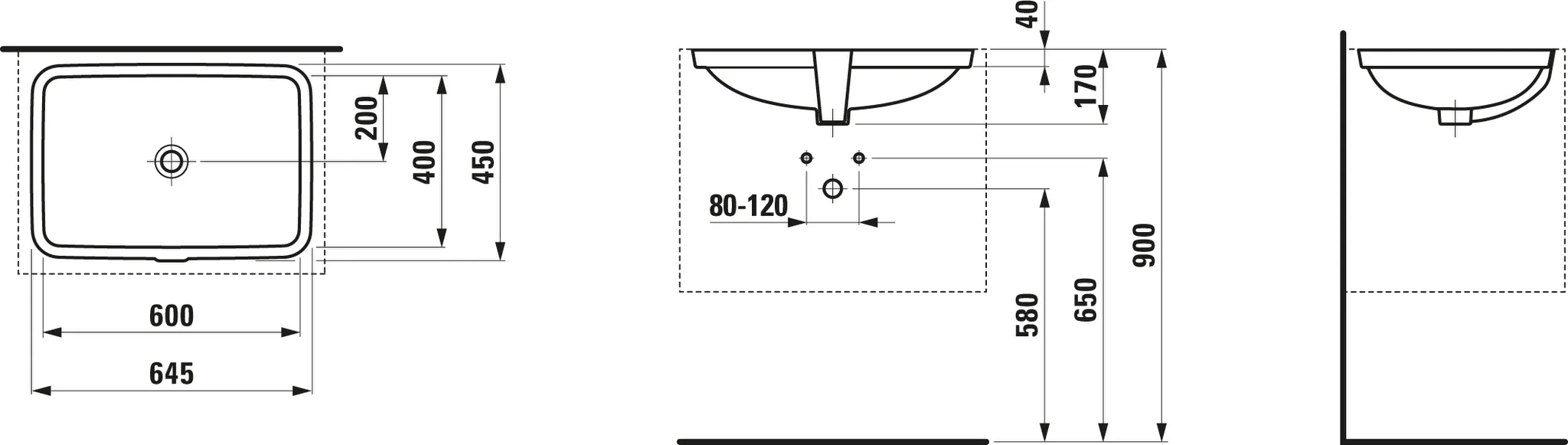 Einbauwaschtisch von unten PRO S 450x645x170 ohne Hahnloch mit Überlauf weiß Einbauwaschtisch von unten PRO S 450x645x170 ohne Hahnloch mit Überlauf weiß