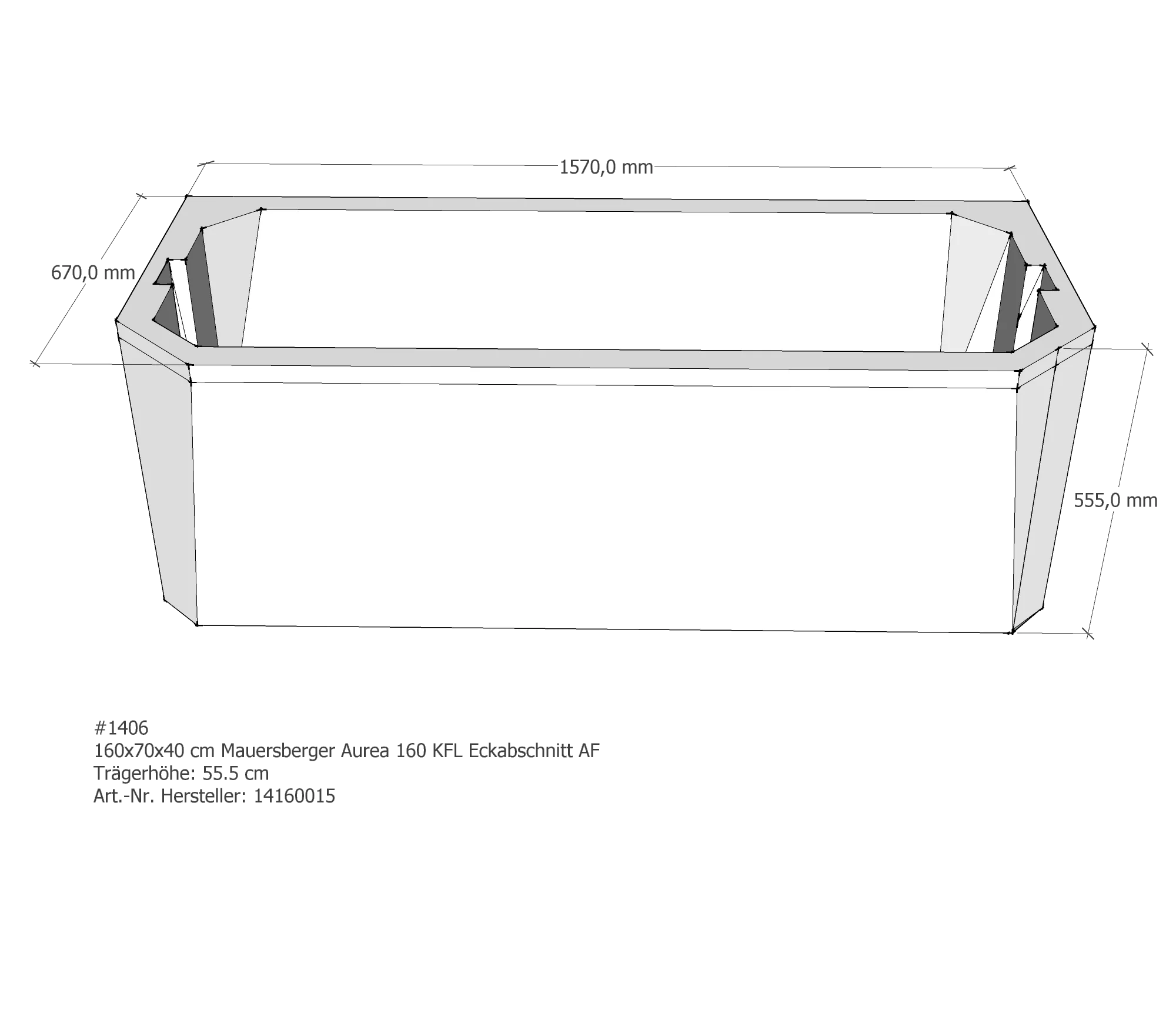 Badewannenträger für Mauersberger Aurea 160 KFL 160 × 70 × 40 cm