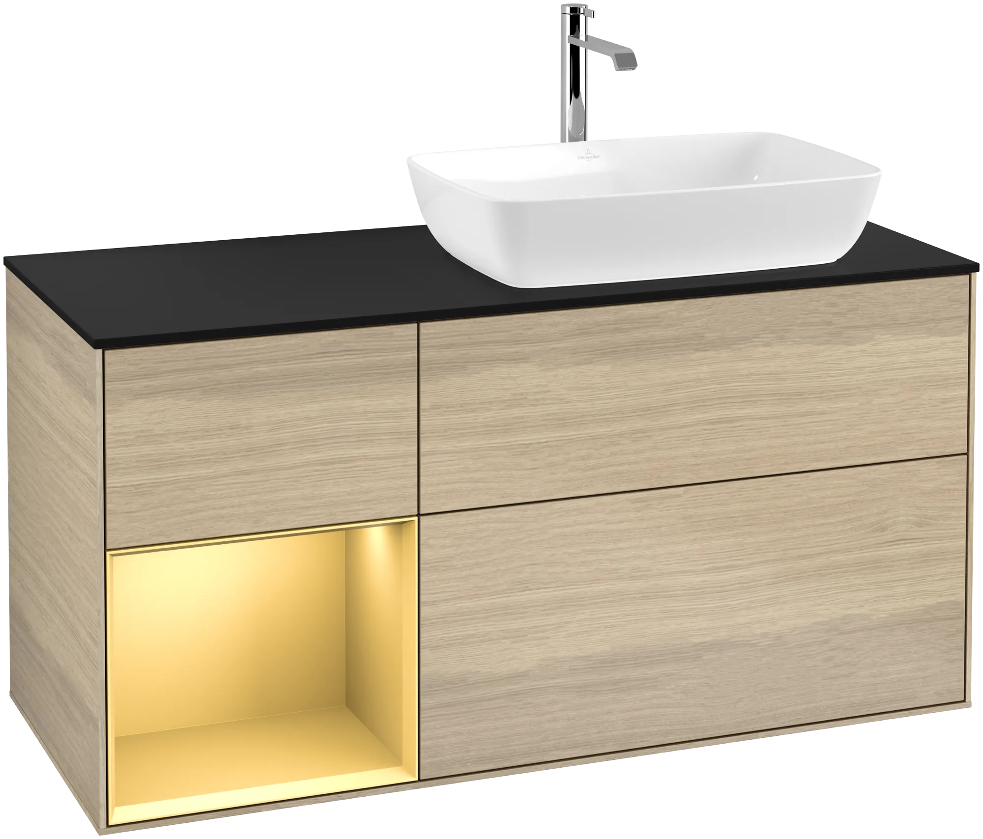 Villeroy & Boch Waschbeckenunterschrank Finion G80, 1200x603x501mm, mit Beleuchtung, 3 Auszüge, Waschbecken rechts