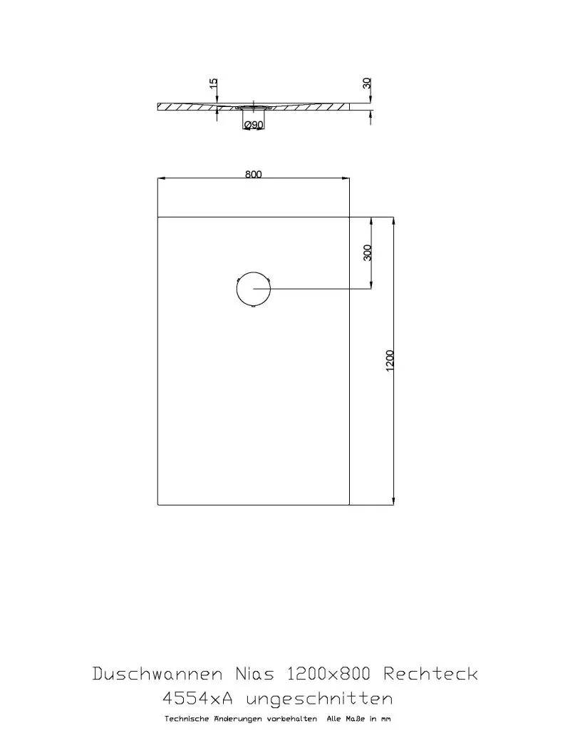 Hoesch rechteck Duschwanne „Nias“ mit strukturierter Oberfläche 120 × 80 cm in Weiß