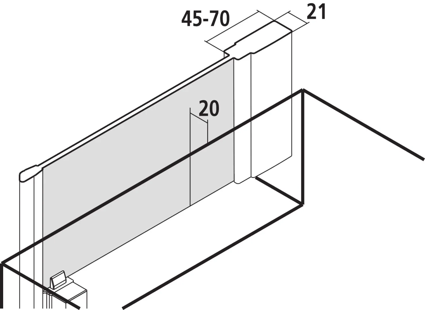 Kermi verkürzte Seitenwand Seitenwand verkürzt neben Badewanne mit Wandprofil für Ecke „LIGA“ 175 cm Glas Klar, Profile Schwarz Soft (RAL 9005)