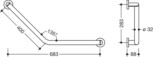 Winkelgriff 135 Gr, d:32, pulverbeschichtet weiß tiefmatt Winkelgriff 135 Gr, d:32, pulverbeschichtet weiß tiefmatt