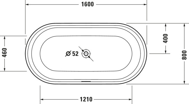 Duravit Badewanne „Soleil by Starck“ freistehend oval 160 × 80 cm, Mittelablauf 