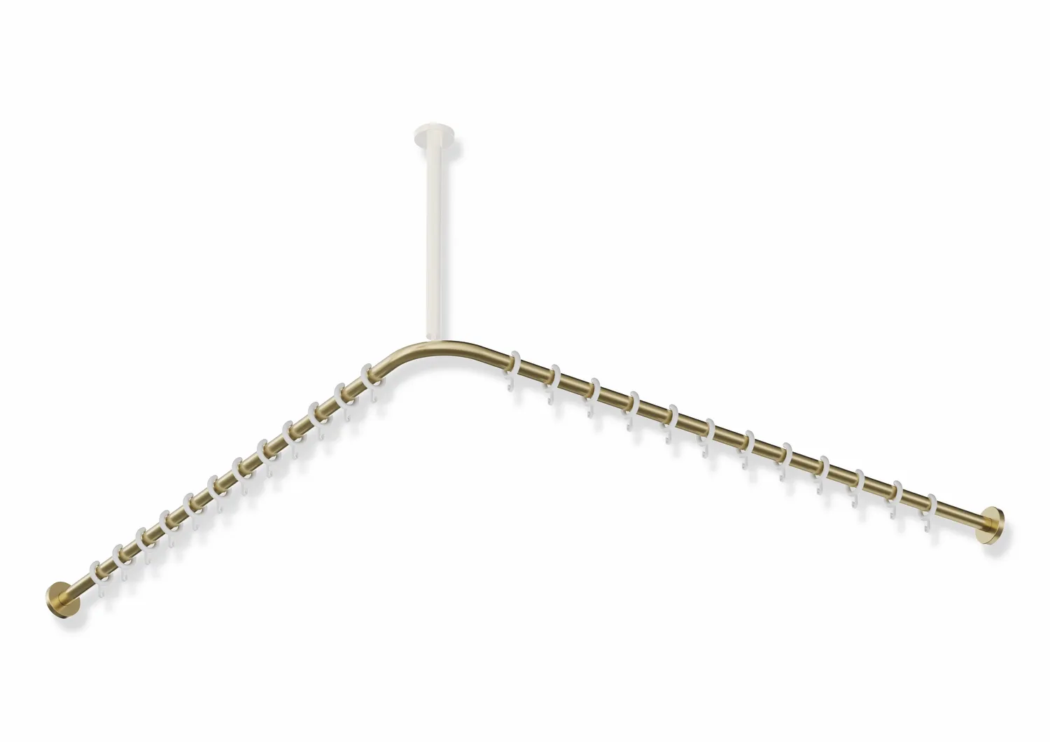 Vorhangstange des Systems 900, Edelstahl, PVD, Achsmaß 1187 x 1187 mm, kürzbar, D: 25 mm, mit 24 Vorhangringen aus POM, in Farbe CK (messing glänzend) Vorhangstange des Systems 900, Edelstahl, PVD, Achsmaß 1187 x 1187 mm, kürzbar, D: 25 mm, mit 24 Vorhangringen aus POM, in Farbe CK (messing glänzend)