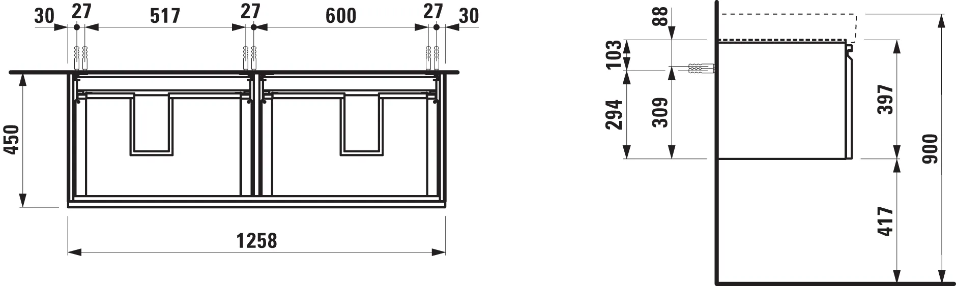 Laufen Waschtischunterbau „PRO S“ 1258 × 397 × 450 mm Wenge