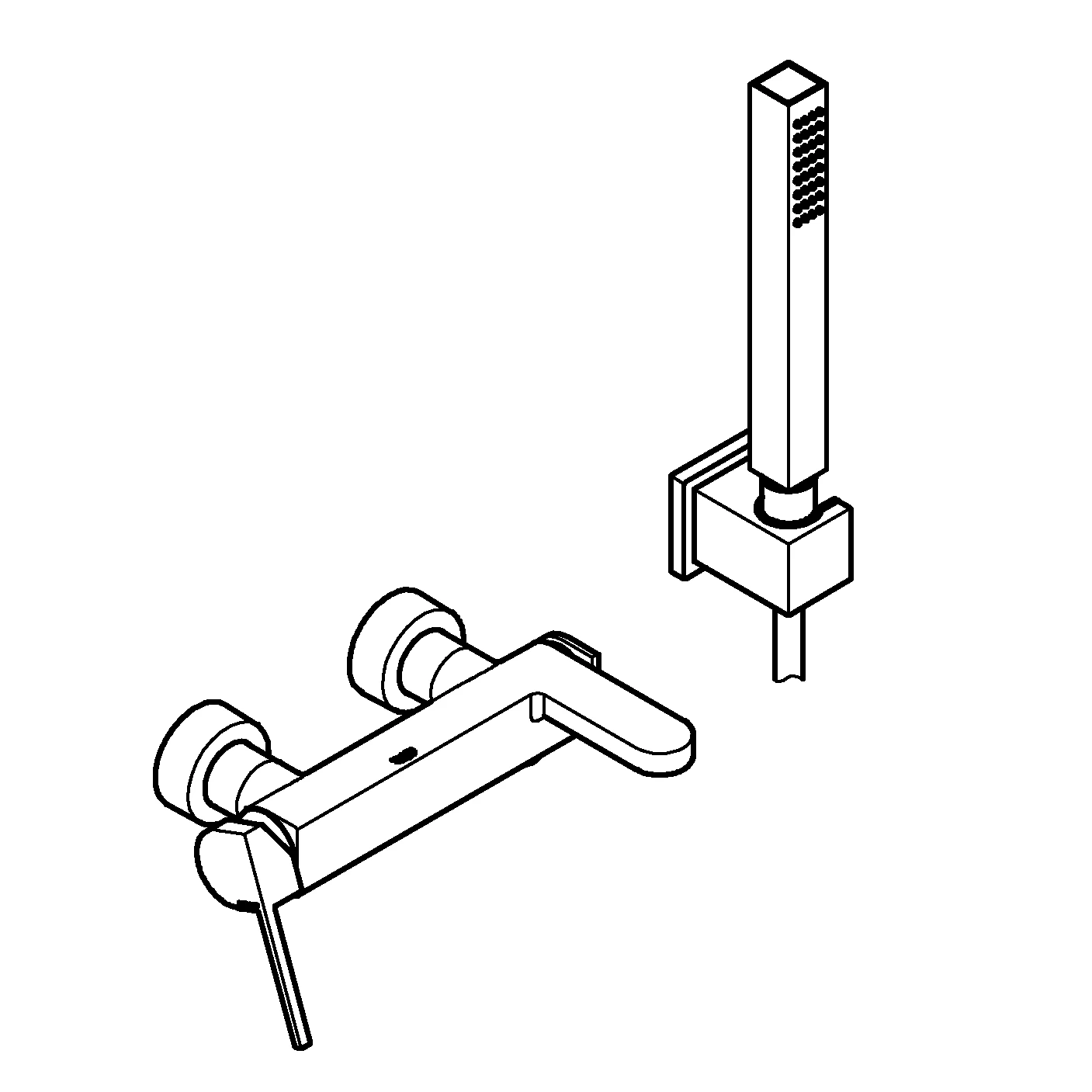 Einhand-Wannenbatterie Plus 33547_3, Wandmontage, mit Euphoria Cube Brausegarnitur, chrom