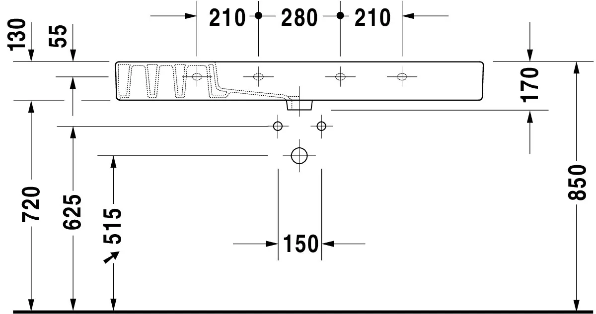 Wandwaschtisch „Vero“, mit Überlauf, Hahnlochposition mittig Wandwaschtisch „Vero“, mit Überlauf, Hahnlochposition mittig