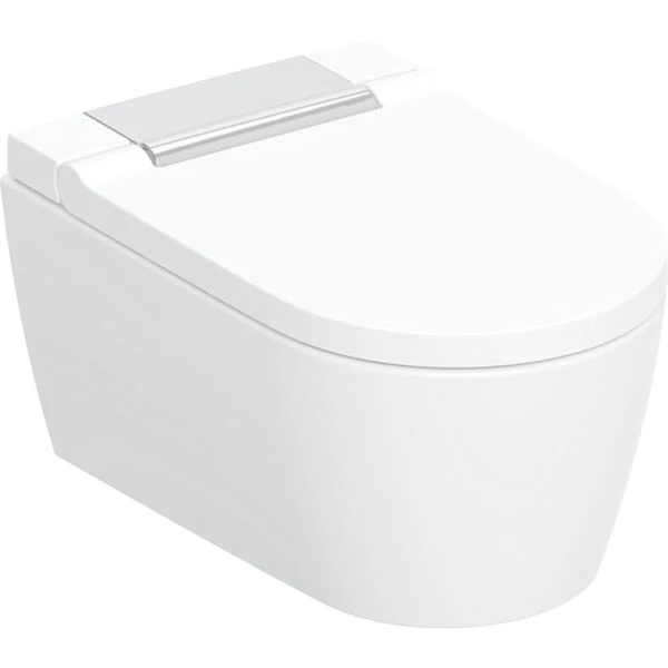 Geberit Wand-Dusch-WC Komplettanlage AquaClean „Sela“ in glanzchrom, Befestigung sichtbar, ohne Spülrand
