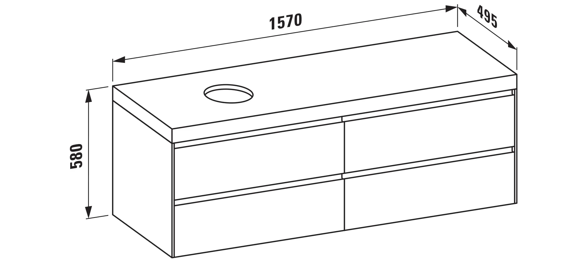 Waschtischunterbau+Waschtischplatte (MODULAR SYSTEM) LANI 495x1570x580 mit Ausschnitt links Abdeckplatte 65 mm (Farbe: .267 wildeiche), mit 4 Schubladen (800 mm links + 800 mm rechts) integrierter Griffleiste Vollauszug und Soft-Close weiß matt Waschtischunterbau+Waschtischplatte (MODULAR SYSTEM) LANI 495x1570x580 mit Ausschnitt links Abdeckplatte 65 mm (Farbe: .267 wildeiche), mit 4 Schubladen (800 mm links + 800 mm rechts) integrierter Griffleiste Vollauszug und Soft-Close weiß matt