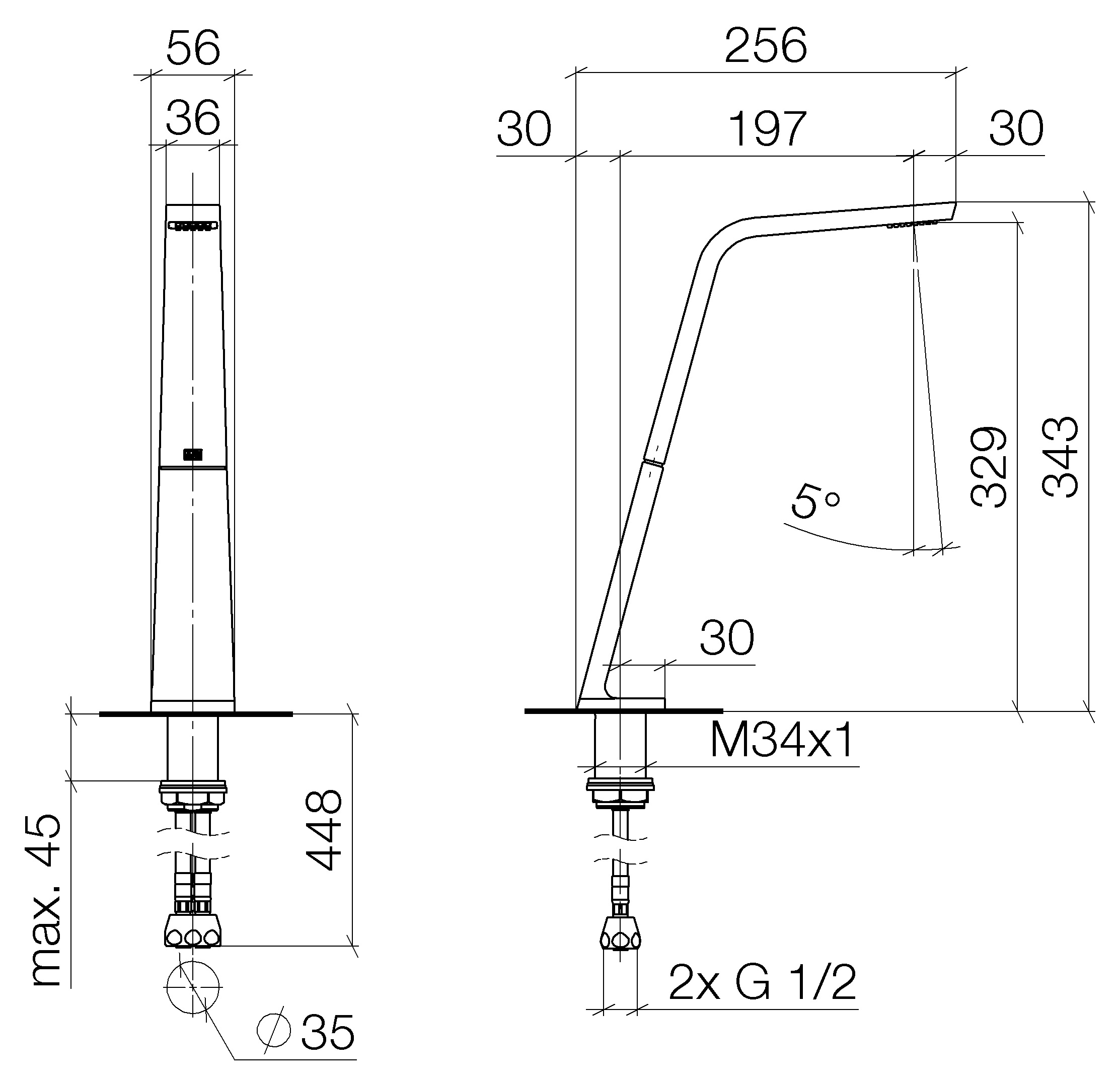 CL.1 Waschtisch-Stand-Auslauf ohne Ablaufgarnitur 20 cm