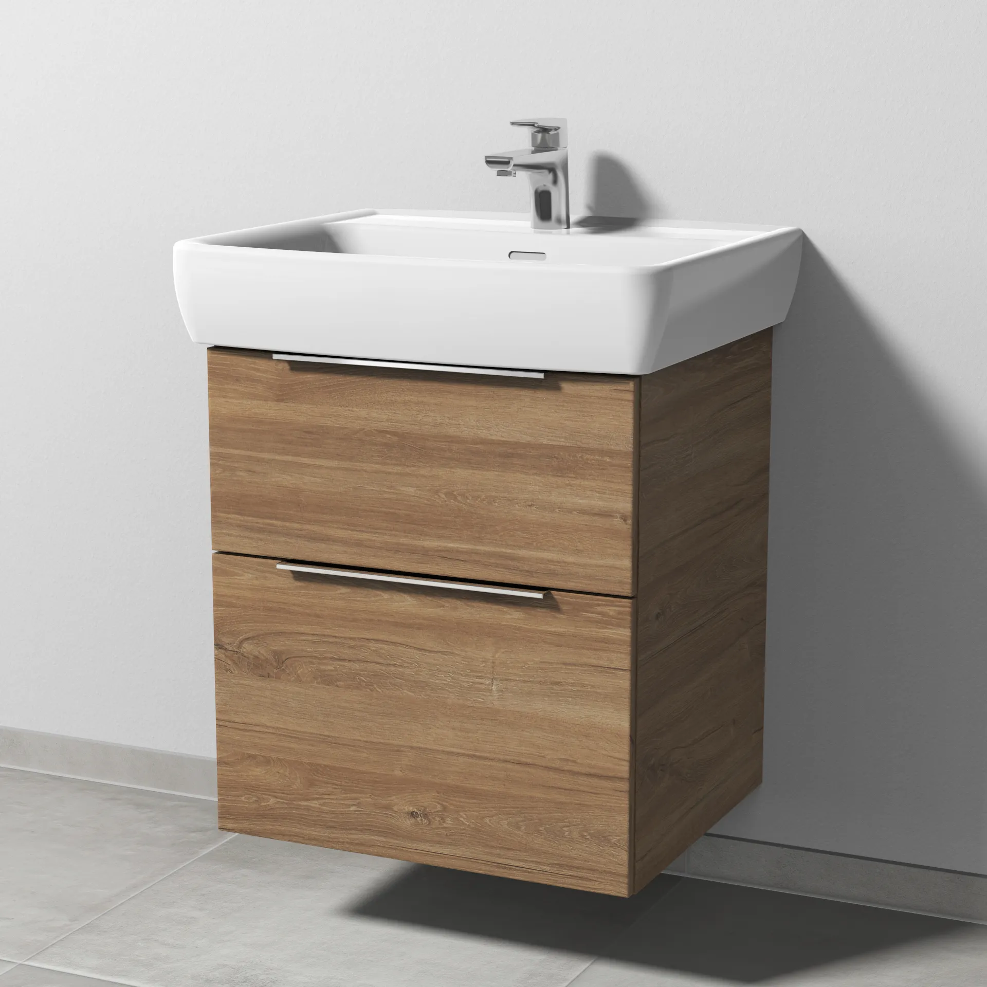 Sanipa Waschtischunterschrank „3way“ passend zu Keramik-Waschtische Pro A von Laufen 525 × 588 × 447 mm in Eiche Kansas