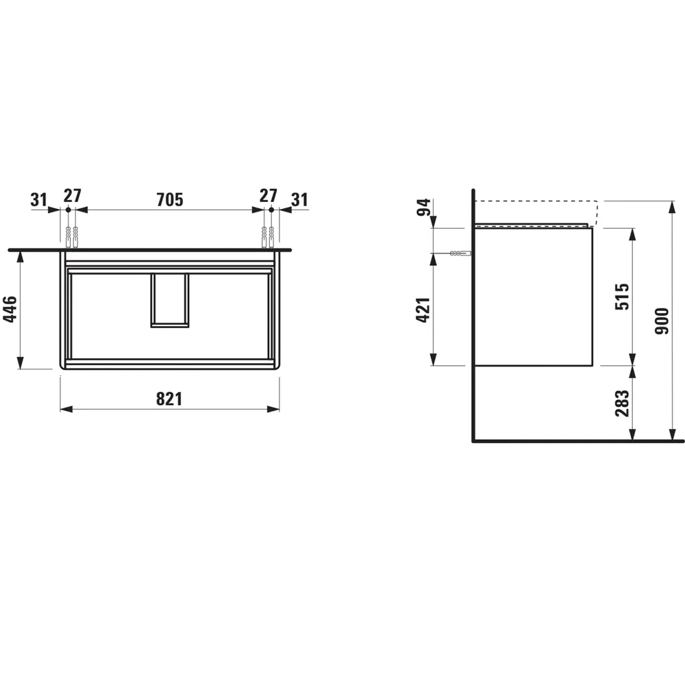 Waschtischunterbau BASE 2.0 für PRO S 446x821x515 2 Schubladen mit Griffmulde für Waschtisch H813965 weiß matt